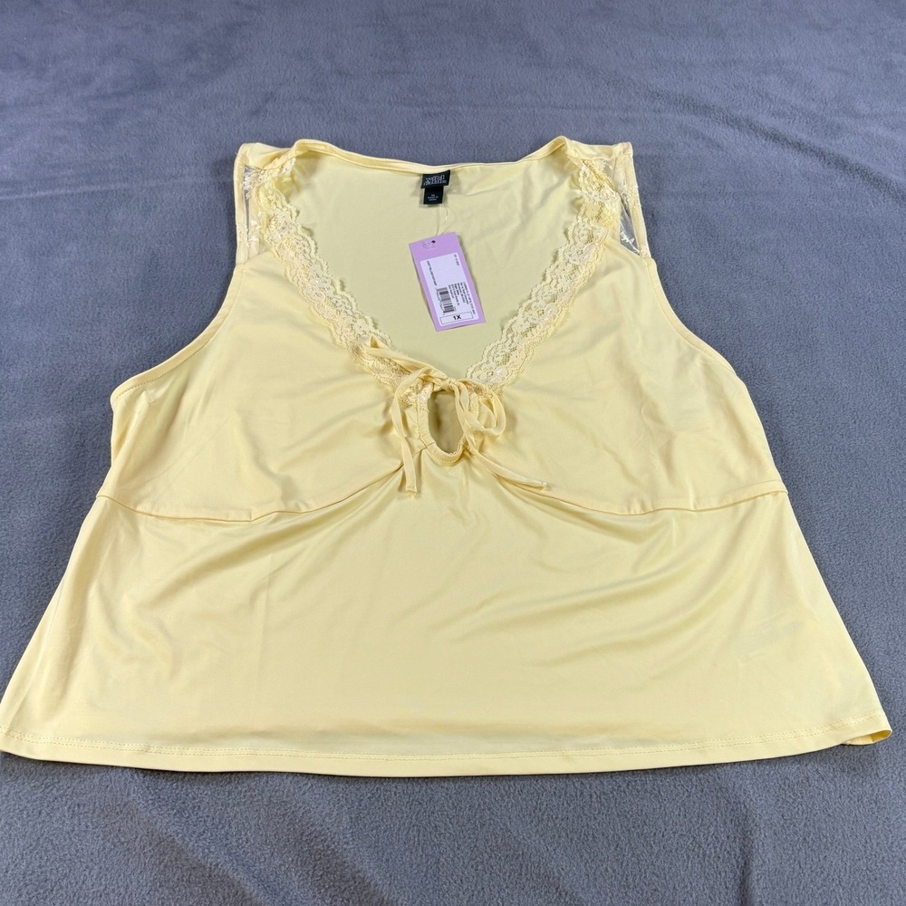 Wild Fable Womens‎ Light Yellow Lace Trim Tie Front Sleeveless Top Size 1X New